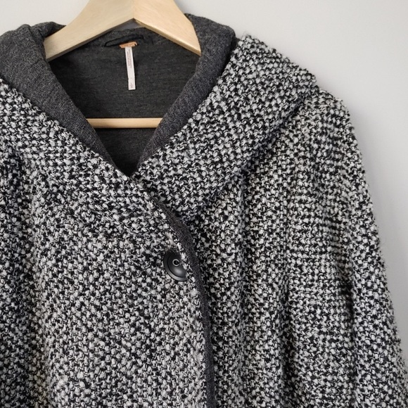 Free People Tweed Satellite Image Swing Coat Size Large Hooded Jacket -HOST PICK - Picture 11 of 16
